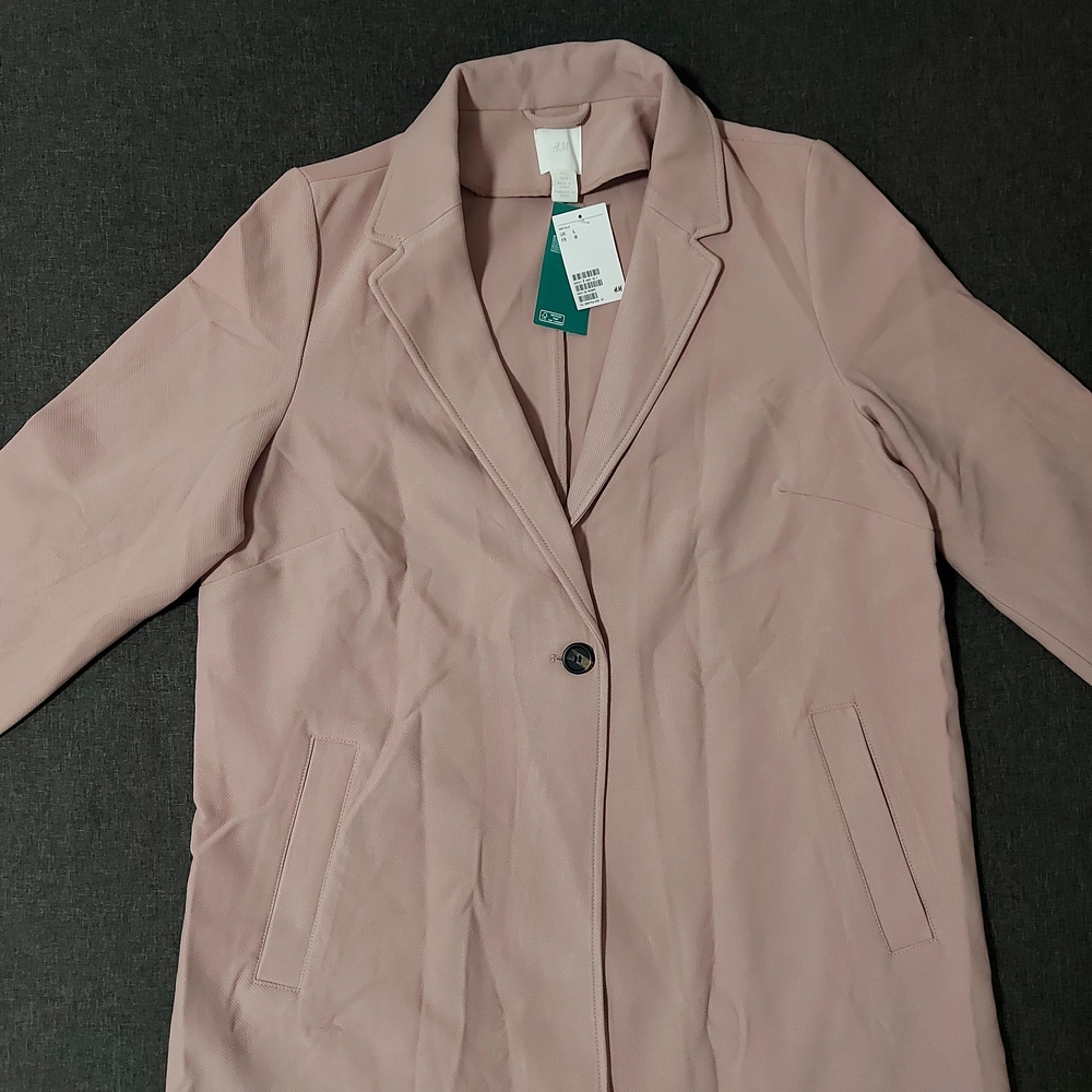 H&M Conscious Pink Topper Coat Single Button Long Sleeve Notch Lapel Duster Coat
